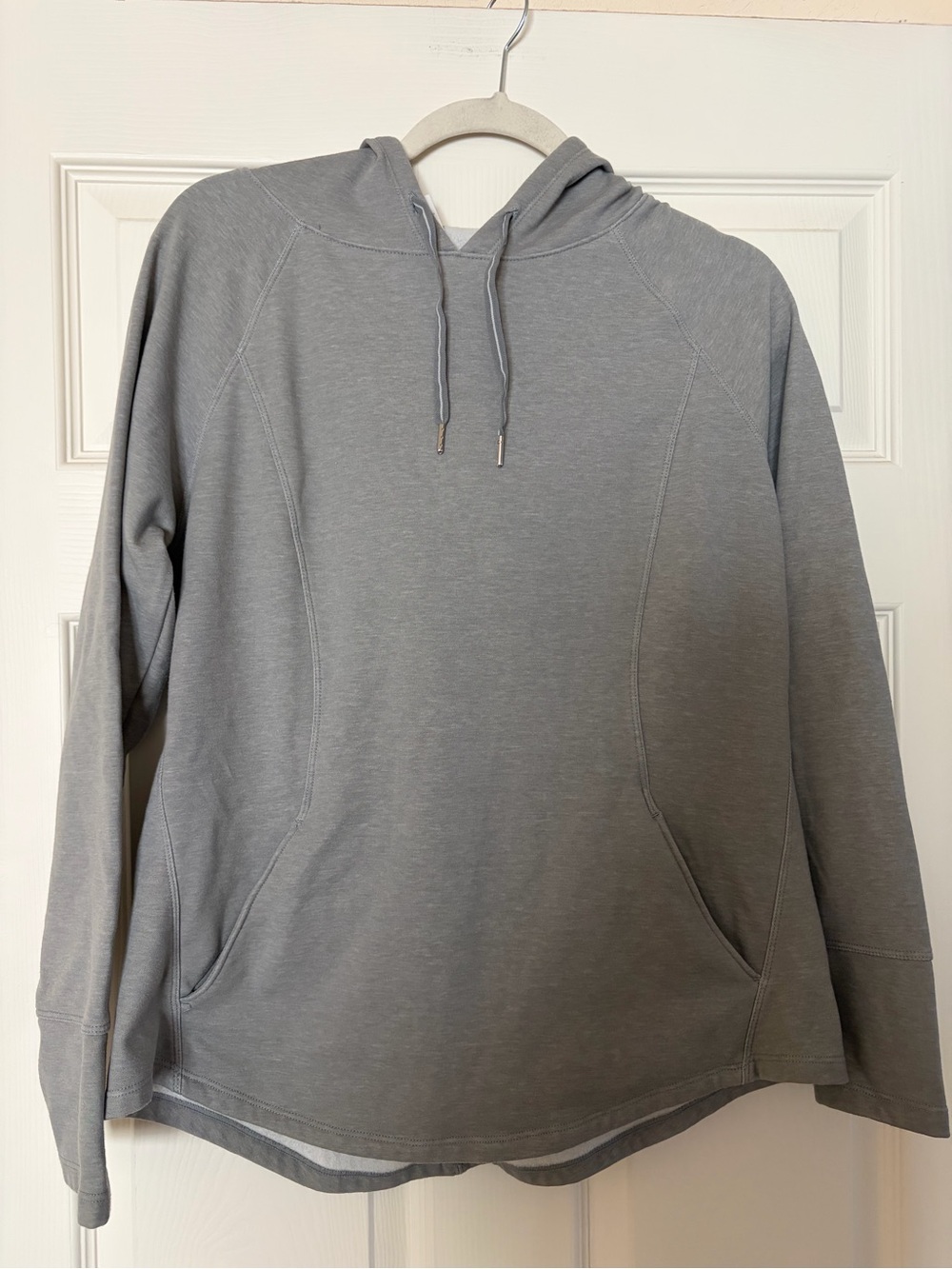 Athletic  Hooded Sport Pullover Rounded Hem Gray Size L